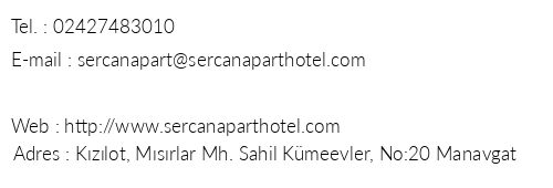 Sercan Apart Hotel telefon numaralar, faks, e-mail, posta adresi ve iletiim bilgileri